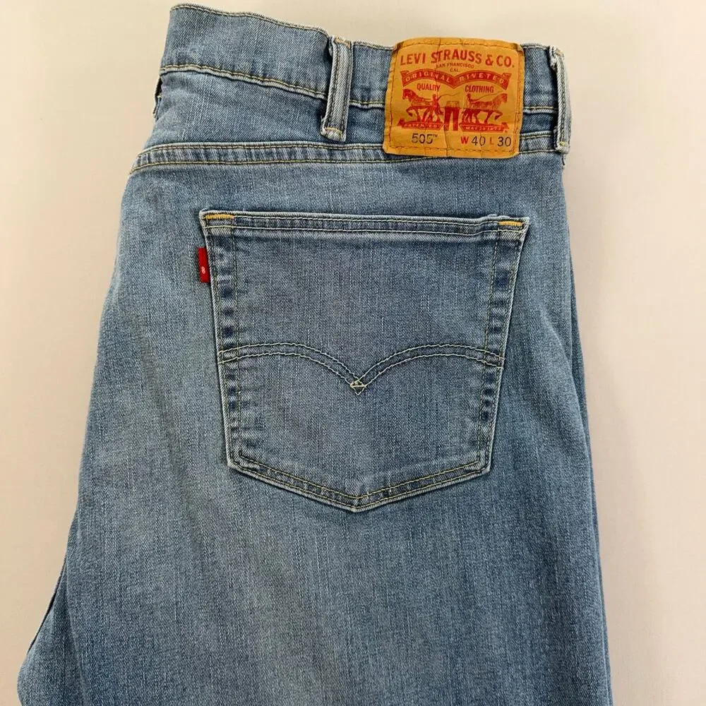 Levi's 505 Regular Fit Jeans Mens 40x30 Light Wash Straight Leg Denim